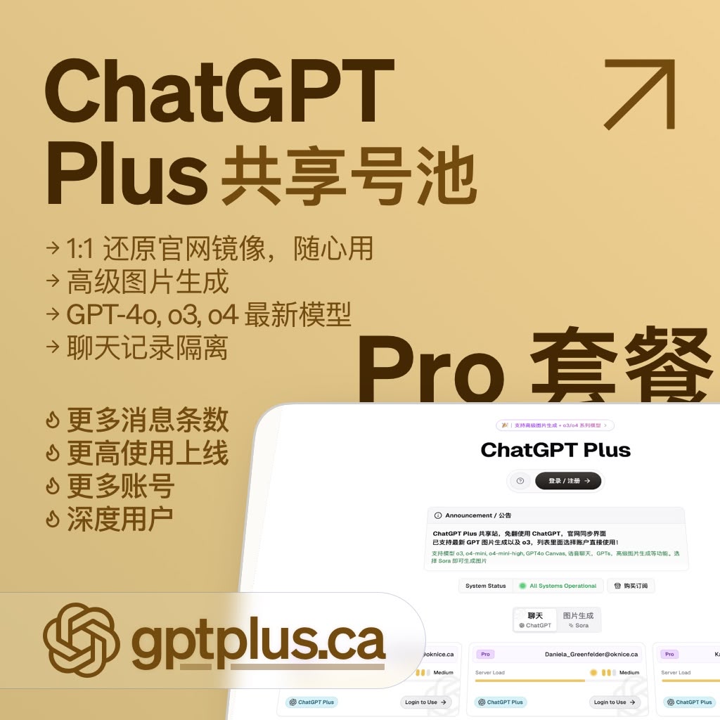ChatGPT Plus 共享网站 Pro 套餐自动激活 1 月